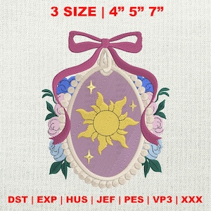 Diseño de bordado de lazo de princesa coqueta, diseño de bordado de lazo de espejo, diseño de bordado de Magic Kingdom, descarga instantánea