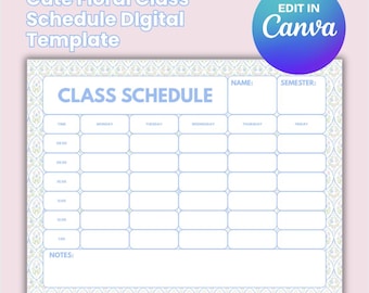 Pastel Floral College Class Schedule Template | Printable Weekly Planner | Cute Editable School Organizer | Digital Download
