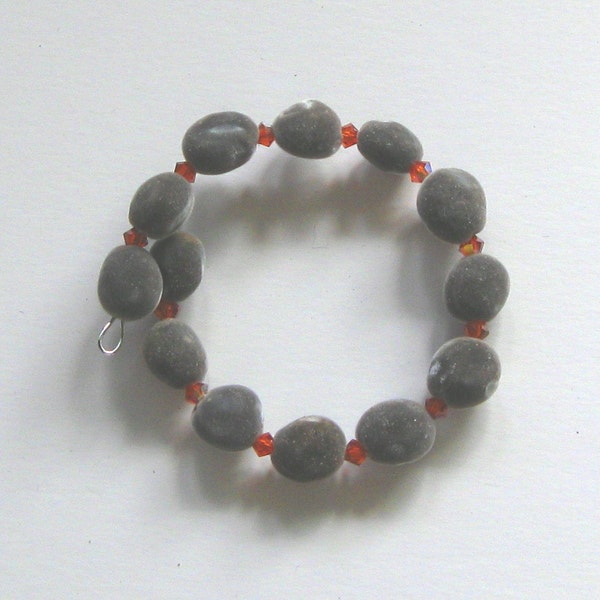 Hawaiian mgambo seed and Indian Red AB Swarovski crystal bracelet, handmade in Hilo, Hawaii