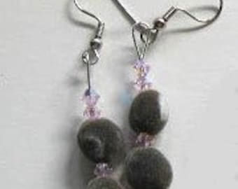 Handmade Hawaiian mgambo seeds and rosaline AB - sparkly pink - Swarovski crystal earrings