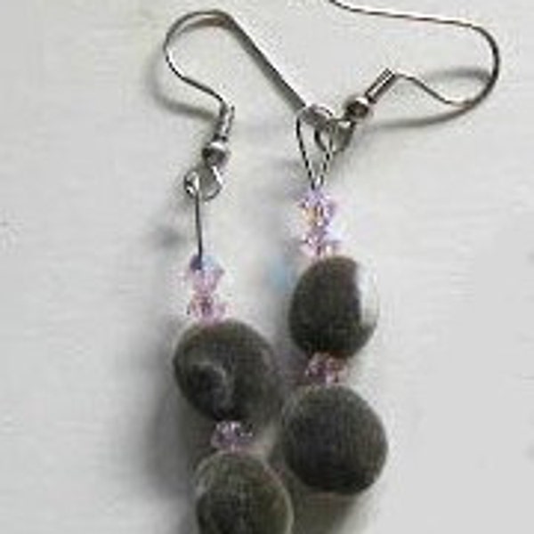 Handmade Hawaiian mgambo seeds and rosaline AB - sparkly pink - Swarovski crystal earrings