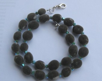 Hawaiian mgambo seed and turquoise 2AB Swarovski crystal necklace