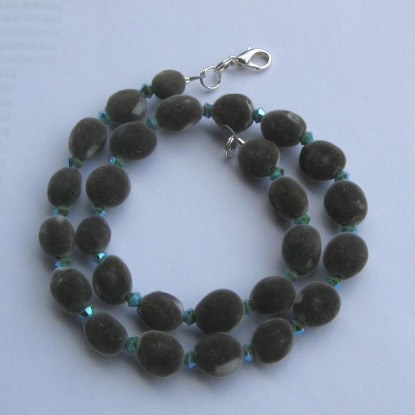 Hawaiian mgambo seed and turquoise 2AB Swarovski crystal necklace