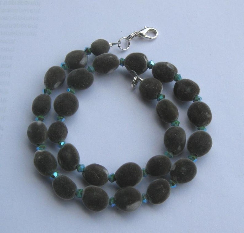Hawaiian mgambo seed and turquoise 2AB Swarovski crystal necklace image 1