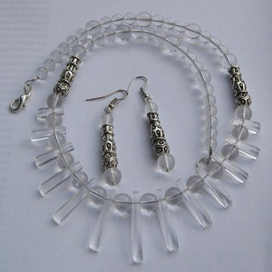 Jewelry set inspired by the Necklace Nebula - Cleopatra necklace and earrings, clear glass beads, pewter accents