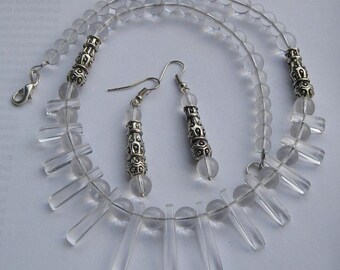 Jewelry set inspired by the Necklace Nebula - Cleopatra necklace and earrings, clear glass beads, pewter accents