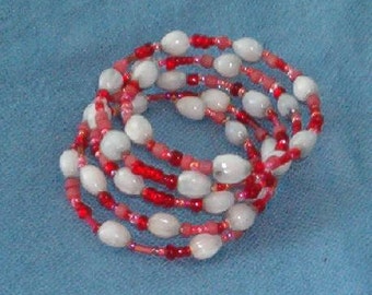 Handmade white Hawaiian Job's Tears bracelet with red seed beads