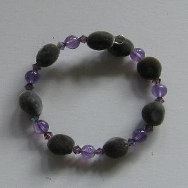 Hawaiian Mgambo seed, 6mm round amethyst and lilac AB Swarovski crystal bracelet - handmade in Hilo, Hawaii