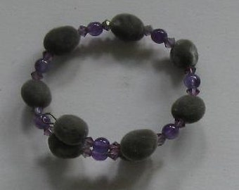 Hawaiian mgambo seed, round amethyst beads and lilac AB Swarovski crystal bracelet, handmade in Hilo, Hawaii