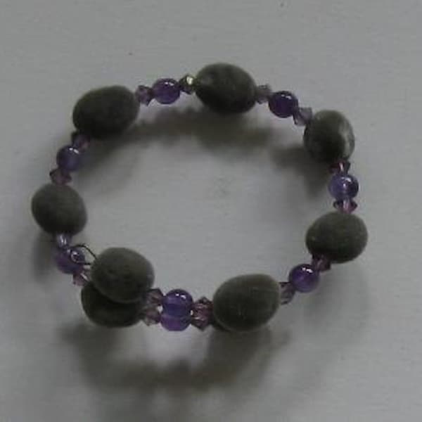 Hawaiian mgambo seed, round amethyst beads and lilac AB Swarovski crystal bracelet, handmade in Hilo, Hawaii