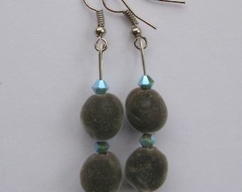 Hawaiian mgambo seed earrings with turquoise 2AB Swarovski crystal bicones
