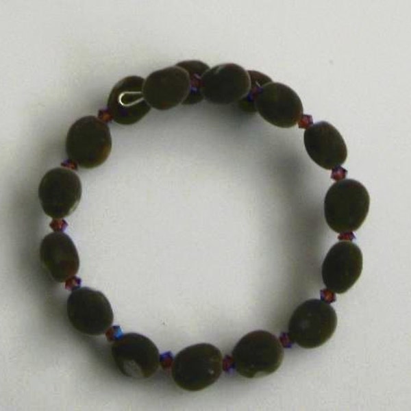 Hawaiian mgambo seed and amethyst 2AB or AB2X Swarovski 4mm bicone crystal bracelet, handmade in Hilo, Hawaii