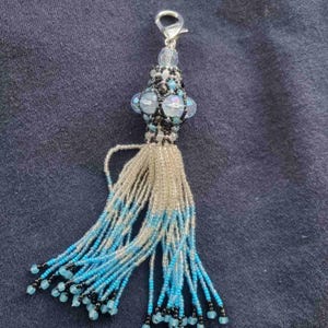 Blue handmade beaded keychain