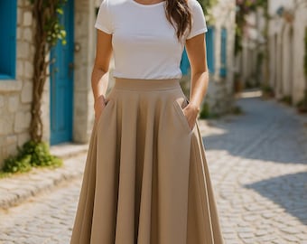 High Waist Midi Skirt Sewing Pattern – Circle Skirt with Pockets (A4 PDF)