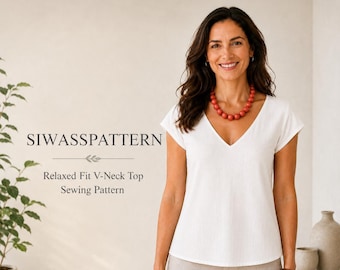Relaxed V-Neck T-Shirt Sewing Pattern, Women’s Cap Sleeve Summer Top PDF