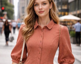 Vintage Style Blouse Sewing Pattern | Peter Pan Collar, Puff Sleeve (PDF Pattern XS–4XL)