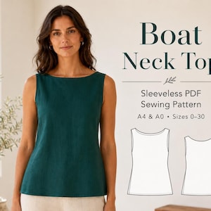 Linen Boat Neck Sleeveless Top  Sewing Pattern PDF, Minimalist Summer Women Blouse DIY