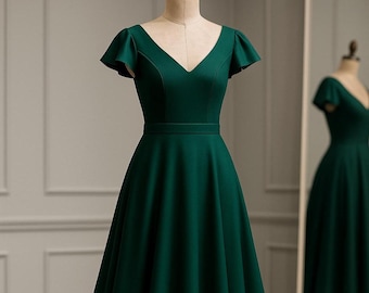 Flutter Sleeve V-Neck Dress Sewing Pattern: Formal Gown (A0 A4 Printable, Size 0-30 PDF)