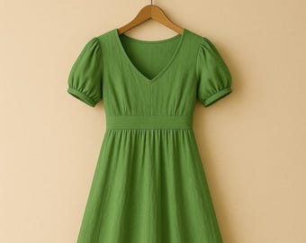 Puff Sleeve V-Neck Maxi Dress Sewing Pattern, XS-4XL (A4/A0)