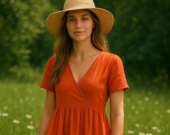Linen Wrap Dress Sewing Pattern: Beginner A-Line (A4 & A0 PDF Download) XS-4XL