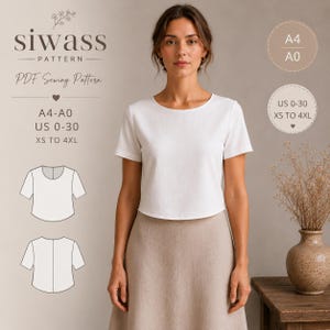 ボヘミアン風Tシャツの型紙：初心者向け、XS～4XLサイズ（PDFデジタルダウンロード）