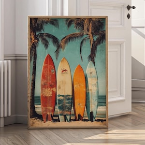 Surfboard Wall Art, Aerial Beach Prints, Beachy Magazine Poster, Waves Print, Beachy Dorm Room Decor, Surf Wall Art, Trendy Digital Download