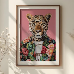 Leopard Fashion Art Print Leopard Painting Funky Leopard Poster Fashion Animal Portrait Printable Wall Art Trendy Poster Room Aesthetic
