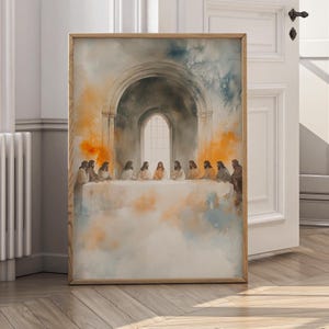 Scenic Depiction of The Last Supper, Digital Download, Jesus Art, Bible Wall Art, Christian Faith, Oil Painting, Modern Christian Art