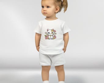 Cute Cat Baby T-shirt, Kawaii Style, Cotton Tee