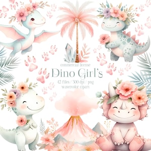 Clipart de dinosaurio niña, Dinosaurio acuarela PNG, Fiesta de cumpleaños de dinosaurio, Decoración infantil de dinosaurio, Gráficos de dinosaurios lindos, Dinosaurio rosa PNG