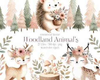 Imágenes prediseñadas de bosque, imágenes prediseñadas de animales del bosque en acuarela, imágenes prediseñadas de animales lindos, animales bebés del bosque, baby shower con temática de bosque, habitación infantil con temática de bosque