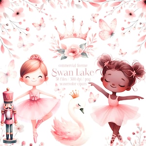 Kleine Ballerina Clipart, Schwanensee Clipart, Ballerina PNG, Rosa Ballerina Clipart, Ballett Clipart, Schwan PNG, Baby Wandkunst