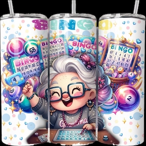 GRANDMA Lucky Custom BINGO Tumbler ze słomką Utrzymuje napoje ciepłe lub zimne. Niesamowite, żywe kolory Babcia pokocha swój kubek szczęścia Bingo Tumbler