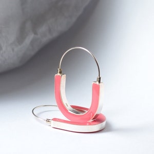 Big Silver Earrings, Big Hoop Earrings, Sterling Silver Earrings, Big Statement Silver Resin Earrings, Pink Earrings, Pink Jewellery image 1