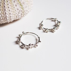 Small Silver Hoop Earrings, Flower Hoop Earrings, Post Earrings, Mini Pollen Earrings image 2