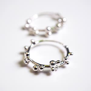 Small Silver Hoop Earrings, Flower Hoop Earrings, Post Earrings, Mini Pollen Earrings image 1