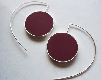 Big Silver Earrings, Long Sterling Silver Earrings, Big Statement Silver Resin Earrings, Dark Red Earrings, Red Jewellery