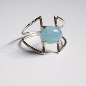 Silver Aquamarine Gemstone Ring, Minimalist Silver Ring, Statement Ring, Gemstone Ring, March Birthstone image 2
