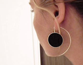 Big Silver Earrings, Long Sterling Silver Earrings, Big Statement Silver Resin Earrings, Black Earrings, Black Jewellery