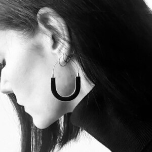 Big Silver Earrings, Long Sterling Silver Earrings, Big Statement Silver Resin Earrings, Black Earrings, Black Jewellery image 1