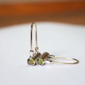 Silver Solid Gold Tube Cylinder Peridot Earrings image 1