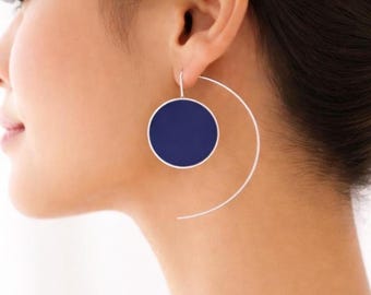 Orecchini pendenti blu notte, gioielli minimalisti in argento sterling, design geometrico leggero