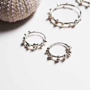 Small Silver Hoop Earrings, Flower Hoop Earrings, Post Earrings, Mini Pollen Earrings image 4