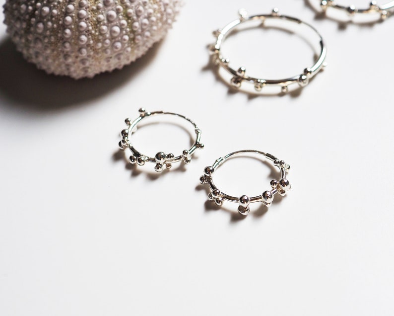 Small Silver Hoop Earrings, Flower Hoop Earrings, Post Earrings, Mini Pollen Earrings image 4
