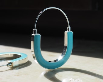 Orecchini a cerchio turchesi, cerchi minimalisti in argento sterling, gioielli leggeri e di tendenza, design geometrico moderno