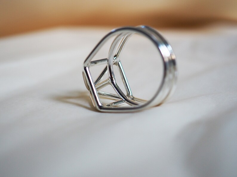 Sterling Silver Ring, Gem Silver Ring, Architecture Ring, Silver Structure Ring image 6