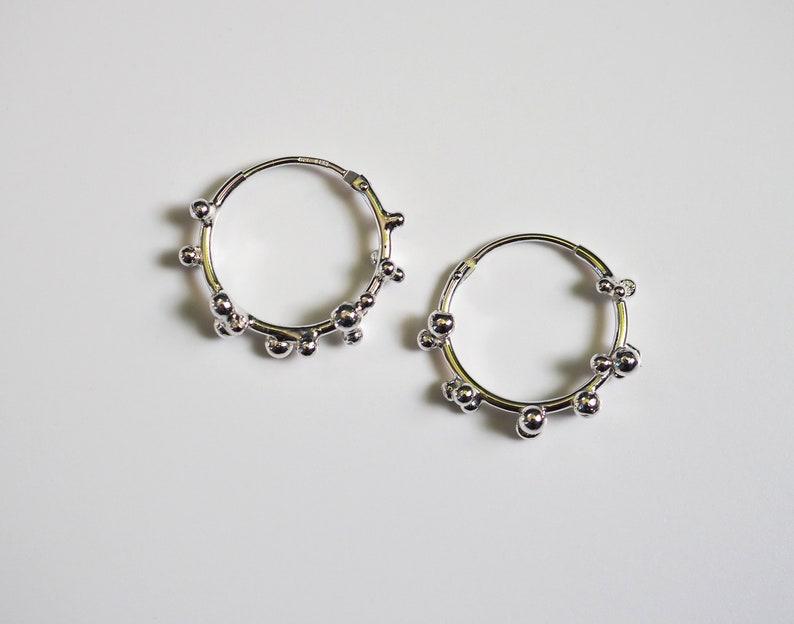 Small Silver Hoop Earrings, Flower Hoop Earrings, Post Earrings, Mini Pollen Earrings image 7