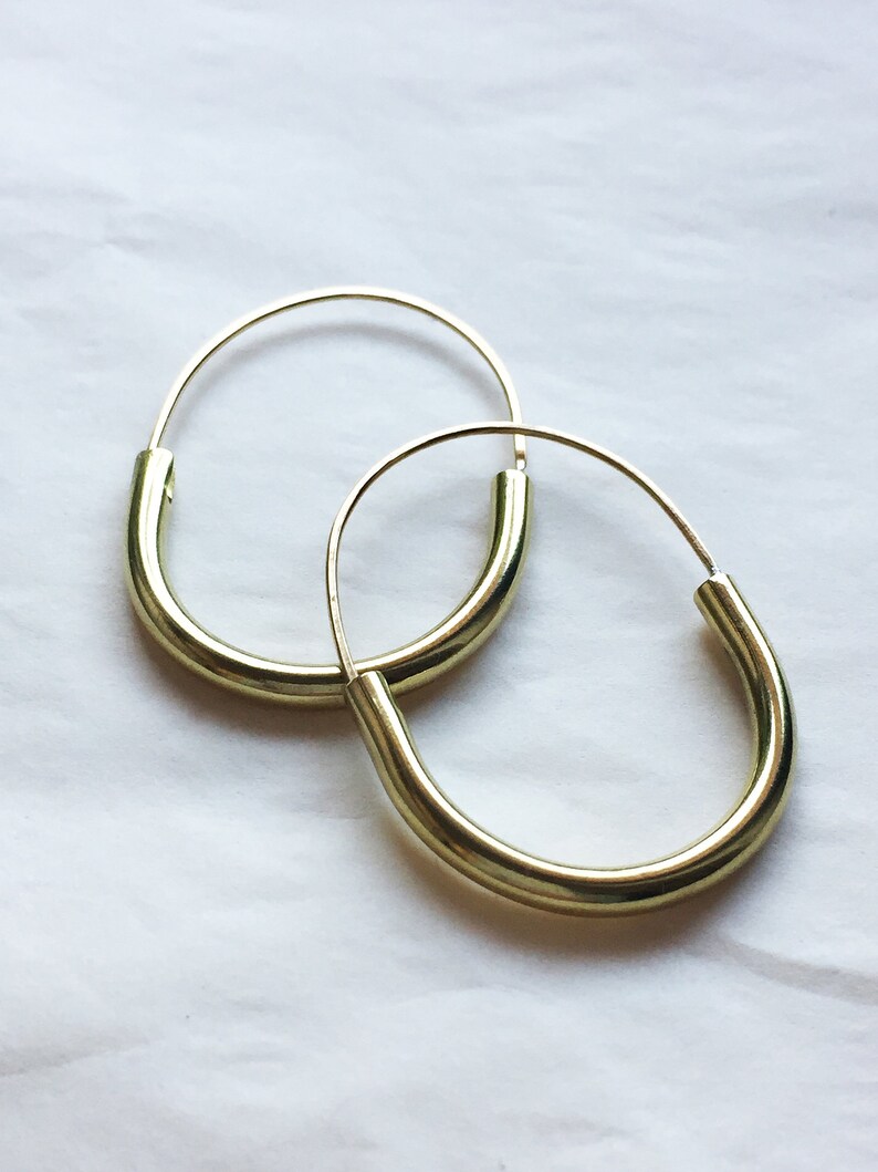 Brass Hoop Earrings Tube Brass Hoops Geometric Earrings Etsy