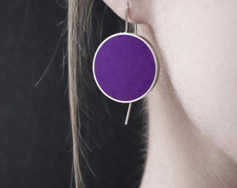 Orecchini pendenti viola di grande impatto, orecchini minimalisti in resina, in argento sterling, gioielli geometrici di grandi dimensioni