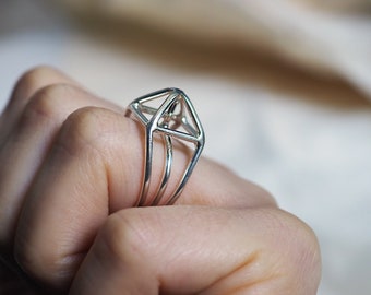 Sterling Silver Ring, Gem Silver Ring, Architecture Ring, Silver Structure Ring